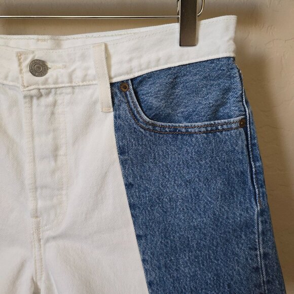 Levi's Premium Two Tone White and Blue Wedgie High Rise Denim Jean Shorts - Picture 5 of 14